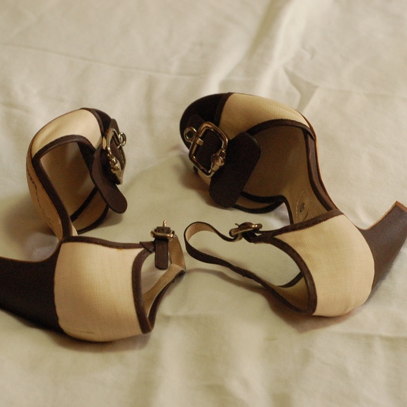 Celine Beige Brown Open Toe Heels Sandals Size 38 - Picture 5 of 8